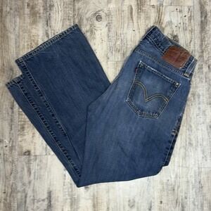 Levis Jeans Mens 34x30 Blue Denim 527 Work Low Boot Cut Whisker Distressed Y2K